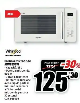 MediaWorld Mwp 253 w superficie piana microonde con grill 25 l 900 w bianco offerta