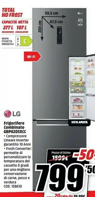 MediaWorld Gbp62dsxcc frigorifero con congelatore libera installazione 419 l c grafite offerta