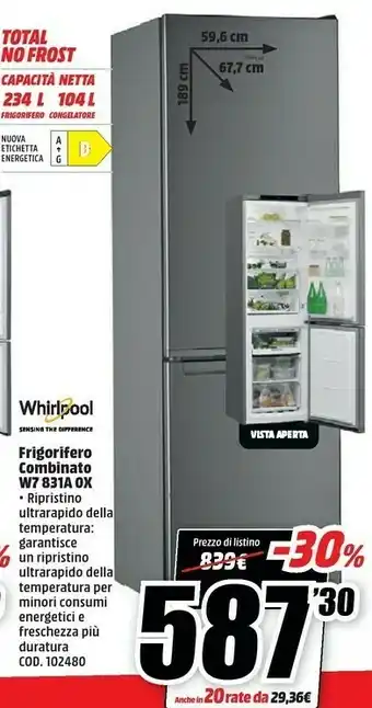MediaWorld Frigorifero combinato w7 831a ox offerta