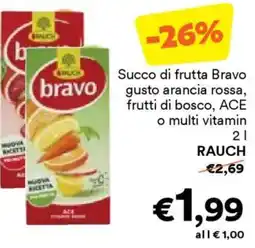 Unes Succo di frutta Bravo gusto arancia rossa, frutti di bosco, ACE o multi vitamin RAUCH offerta