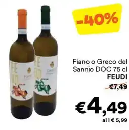 Unes Fiano o Greco del Sannio DOC FEUDI offerta