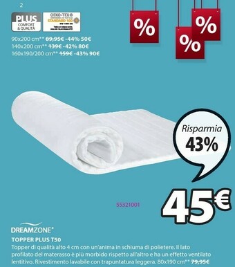 JYSK Dreamzone topper plus t50 offerta