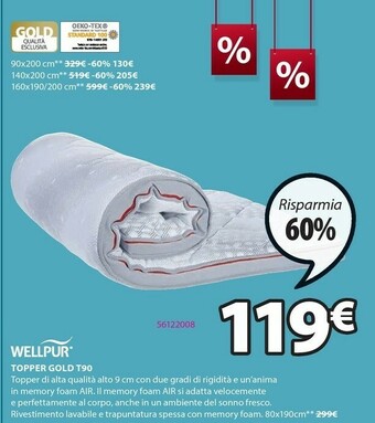 JYSK Wellpur topper gold t90 offerta