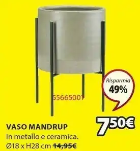 JYSK Mandrup vaso in metallo e ceramica o 18 x h28 cm offerta