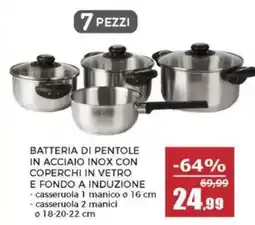 Happy Casa Batteria di pentole in acciaio inox con coperchi in vetro e fondo a induzione offerta