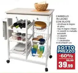 Happy Casa Carrello in legno con ruote offerta