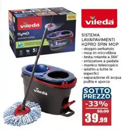 Happy Casa Vileda sistema lavapavimenti H2pro spin mop offerta