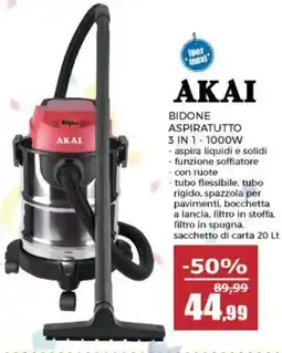 Happy Casa AKAI Bidone aspiratutto 3 in 1 1000W offerta