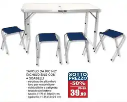 Happy Casa Tavolo da pic nic richiudibile con 4 sgabelli offerta