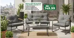 Happy Casa Tavolo con top in vetro 2 poltrone e divanetto offerta