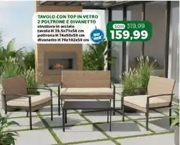 Happy Casa Tavolo con top in vetro 2 poltrone e divanetto offerta