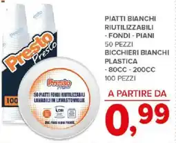 Todis Piatti bianchi riutilizzabili - fondi - piani 50 pezzi bicchieri bianchi plastica 80 cc - 200 cc 100 pezzi offerta