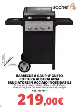 Brico Io Sochef barbecue a gas piu' gusto cottura australiana bruciatore in acciaio inossidabile offerta