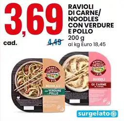 Eurospin Tre Mulini Ravioli di carne/ noodles con verdure e pollo offerta