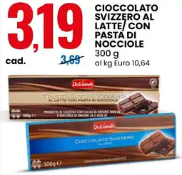 Eurospin Dolciando cioccolato svizzero al latte con pasta di nocciole offerta