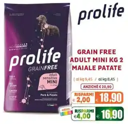 Elite Prolife grain free adult mini maiale patate offerta