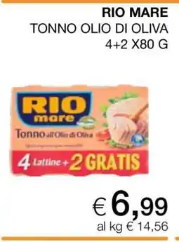 Coop RIO MARE TONNO OLIO DI OLIVA 4+2 X80 G offerta
