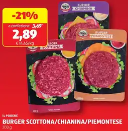 ALDI Il podere burger scottona/chianina/piemontese offerta