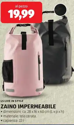 ALDI Ls live in style zaino impermeabile offerta
