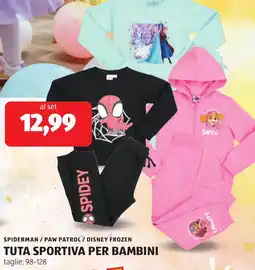 ALDI Spiderman / paw patrol / disney frozen tuta sportiva per bambini offerta