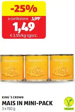 ALDI King's crown mais in mini-pack offerta