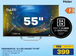 Euronics HAIER h55q80fux-q-led smart tv 55" offerta