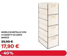 Max Factory Mobile in metallo con 4 cassetti in carta bianco offerta