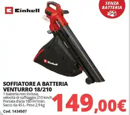 Brico Io Einhell soffiatore a batteria venturro 18/210 offerta