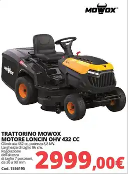 Brico Io MOWOX TRATTORINO MOWOX MOTORE LONCIN OHV 432 CC offerta