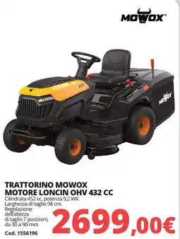Brico Io TRATTORINO MOWOX MOTORE LONCIN OHV 432 CC offerta