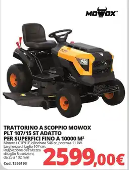 Brico Io TRATTORINO A SCOPPIO MOWOX PLT 107/15 ST ADATTO PER SUPERFICI FINO A 10000 M² offerta