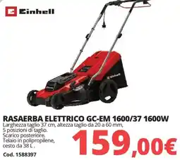 Brico Io Einhell RASAERBA ELETTRICO GC-EM 1600/37 1600W offerta