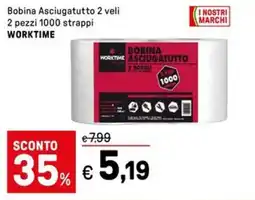 Iper La Grande Bobina Asciugatutto 2 veli 2 pezzi 1000 strappi WORKTIME offerta