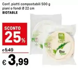 Iper La Grande Conf. piatti compostabili piani o fondi Ø22 cm BIOTABLE offerta