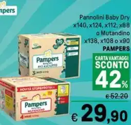 Iper La Grande Pannolini Baby Dry x140, x124, x112, x88 o Mutandino x138, x108 o x90 PAMPERS offerta