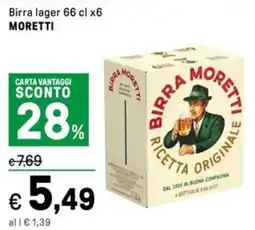 Iper La Grande Birra Birra lager 66 cl x6 MORETTI MORETTI offerta