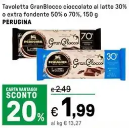 Iper La Grande Tavoletta GranBlocco cioccolato al latte 30% o extra fondente 50% o 70%, PERUGINA offerta