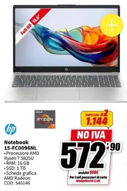 MediaWorld hp Notebook 15-FC0096NL offerta
