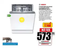 MediaWorld BOSCH Lavastoviglie da incasso a scomparsa totale SMV4ENX06E Serie 4 offerta