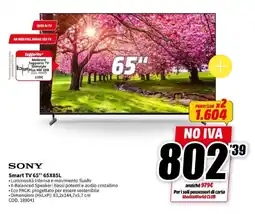 MediaWorld SONY Smart TV 65" 65X85L offerta