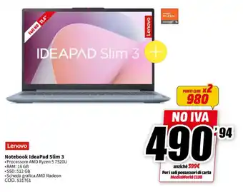 MediaWorld Lenovo Notebook IdeaPad Slim 3 offerta