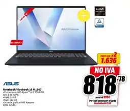 MediaWorld ASUS Notebook Vivobook 16 M1607 offerta