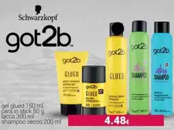 Tigotà Schwarzkopf got2b gel glued, cera in stick, lacca, shamppo offerta
