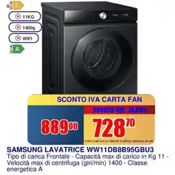 Trony SAMSUNG LAVATRICE WW11DB8B95GBU3 offerta