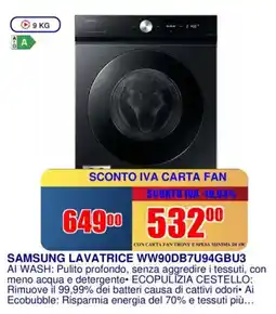 Trony SAMSUNG LAVATRICE WW90DB7U94GBU3 offerta