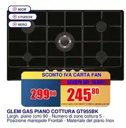Trony GLEM GAS PIANO COTTURA GT955BK offerta