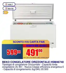 Trony BEKO CONGELATORE ORIZZONTALE HSM46740 offerta