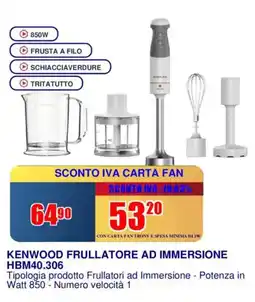 Trony KENWOOD FRULLATORE AD IMMERSIONE HBM40.306 offerta
