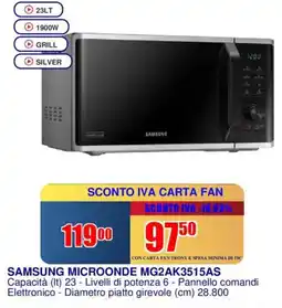 Trony SAMSUNG MICROONDE MG2AK3515AS offerta