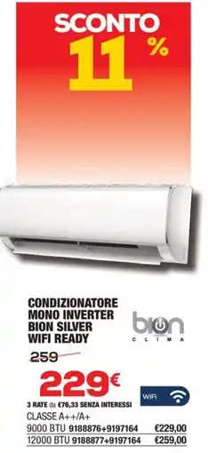 Bricofer Bion condizionatore mono inverter bion silver wifi ready offerta